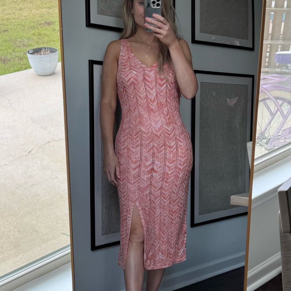 Summer Vacation Orange Chevron Crochet MIDI Dress - Picture 14 of 14